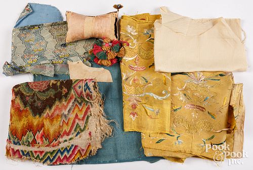 GROUP OF NEEDLEWORK AND FABRIC