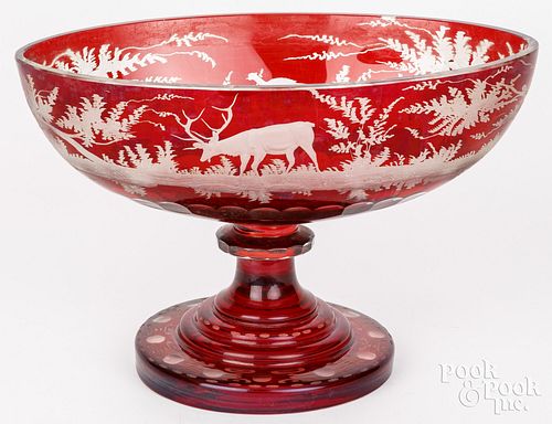 BOHEMIAN RUBY CUT TO CLEAR COMPOTE,