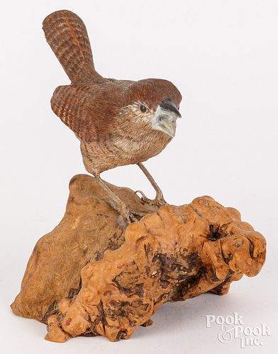 CARVED AND PAINTED SONGBIRD, 20TH