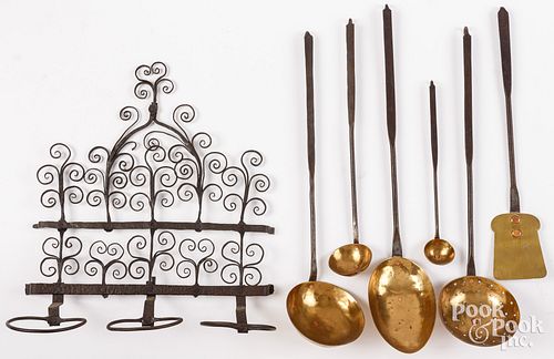 WROUGHT IRON UTENSIL RACK 20TH 3c5f4e