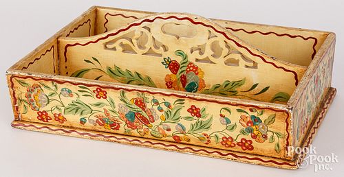 PAINTED CUTLERY BOX, 19TH C.Painted