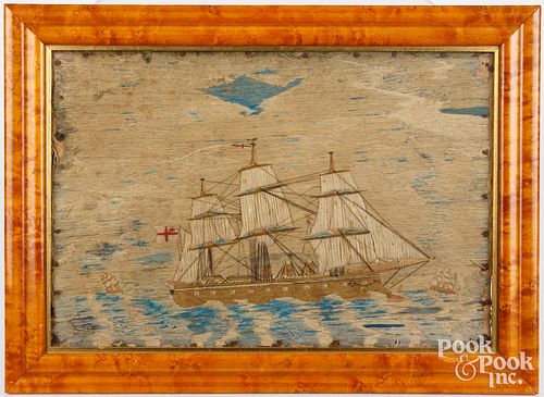 ENGLISH NEEDLEWORK WOOLY SHIP PORTRAIT  3c5fb6