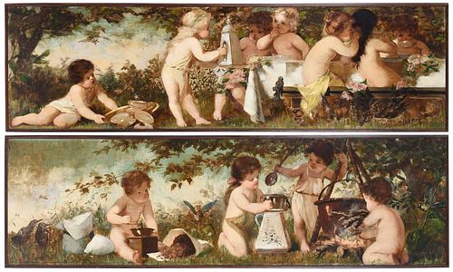 TWO VICTORIAN ALLEGORICAL MURAL