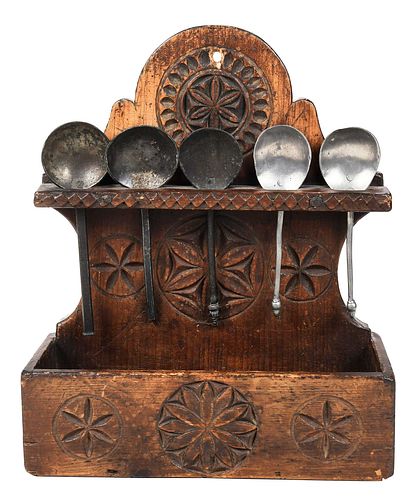 CHIP CARVED SPOON RACK WITH FIVE