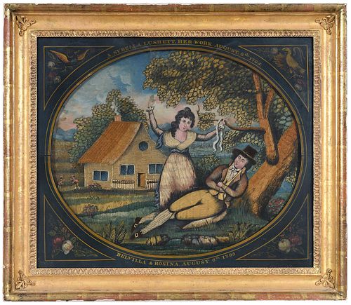 FRAMED PHILADELPHIA SILK NEEDLEWORK 3c617c