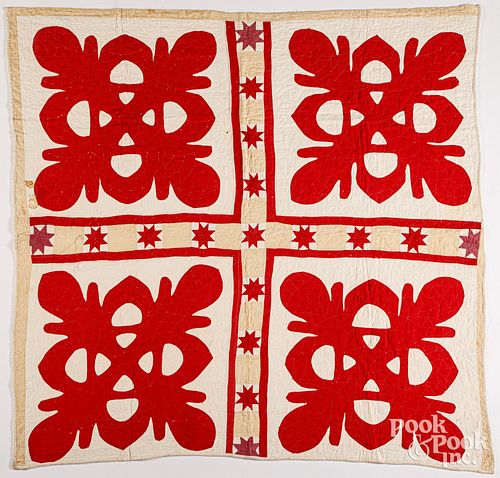 RED AND WHITE APPLIQU QUILT  3c6218