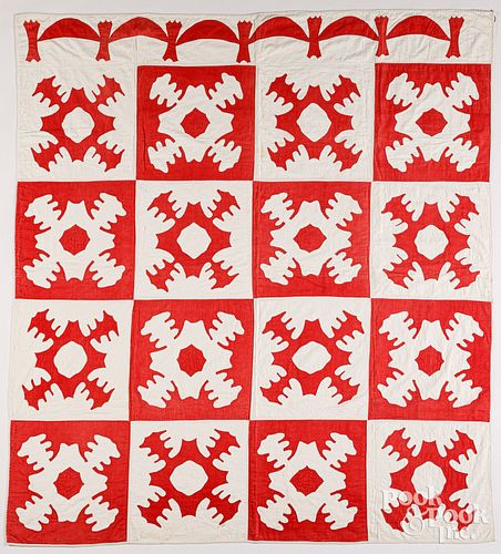 RED AND WHITE APPLIQU QUILT  3c6223