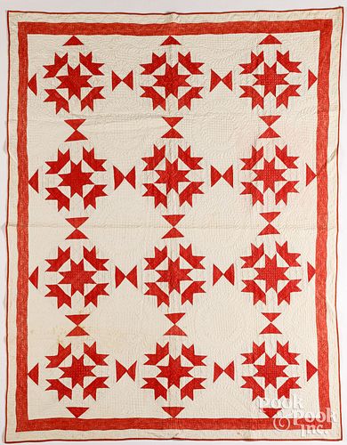 RED AND WHITE PATCHWORK QUILT,