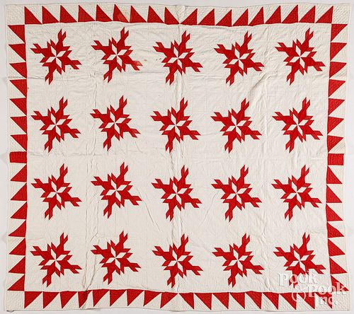 RED AND WHITE PATCHWORK QUILT,