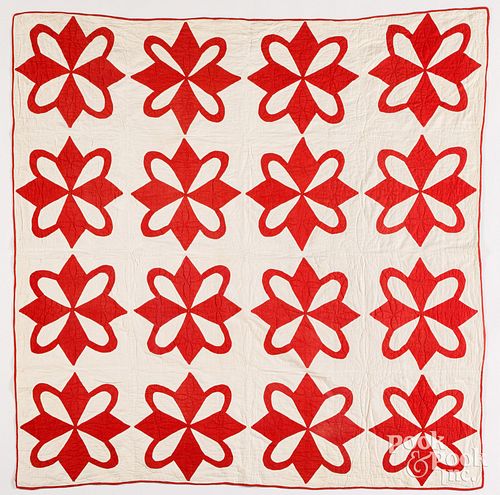 RED AND WHITE APPLIQU QUILT  3c623a