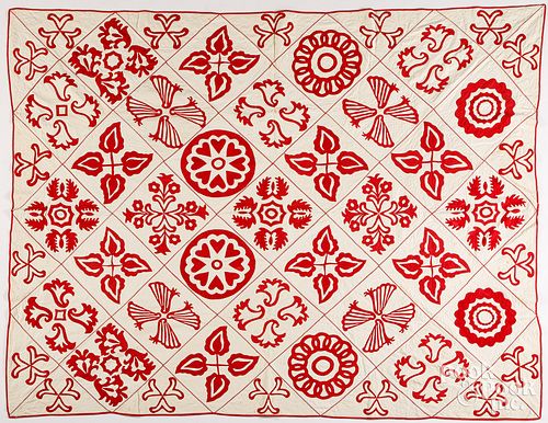 RED AND WHITE APPLIQU QUILT  3c6252