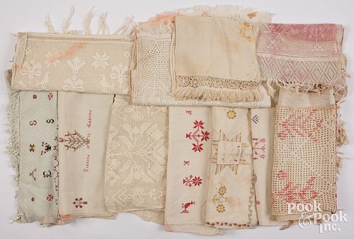 TEN EMBROIDERED SHOW TOWELS, 19TH