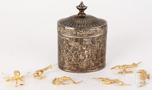 SILVER PLATED EMBOSSED TEA CADDY,