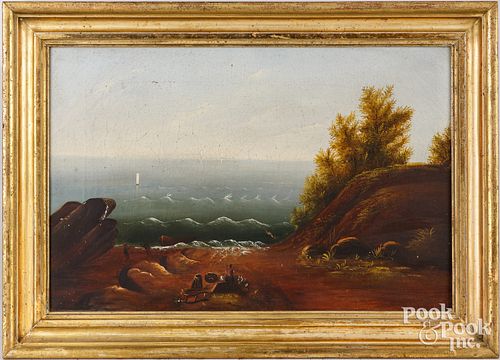 OIL ON CANVAS SHORELINE, 19TH C.Oil