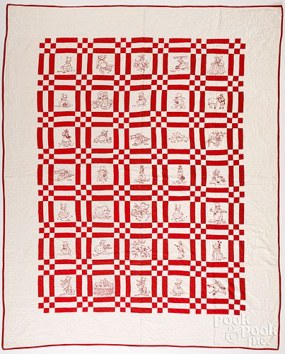 RED AND WHITE EMBROIDERED QUILTRed