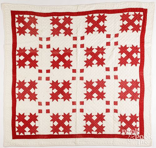 RED AND WHITE PATCHWORK QUILT,