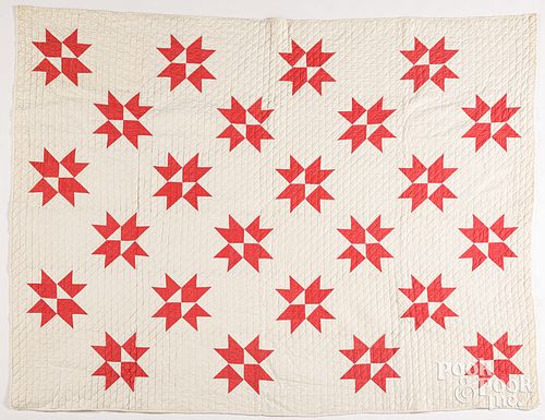 RED AND WHITE PATCHWORK QUILT,