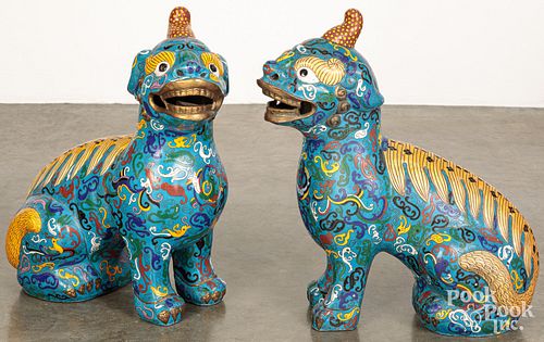 PAIR OF CHINESE ENAMELED QILIN