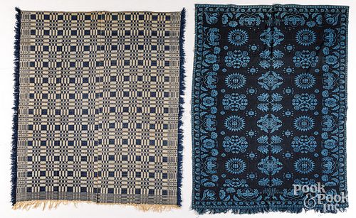 TWO BLUE AND WHITE COVERLETS 19TH 3c6413