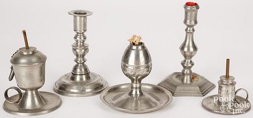 PEWTER LIGHTING, 19TH C.Pewter