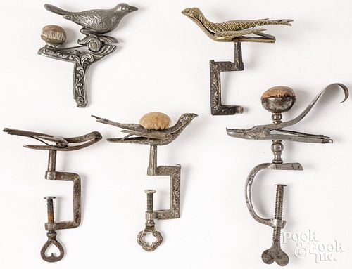 FIVE ANTIQUE SEWING BIRD CLAMPSFive