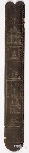 SCRIMSHAW DECORATED BALEEN BUSK,