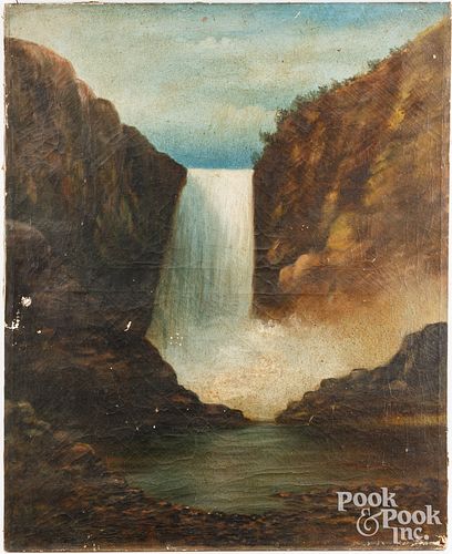 OIL ON CANVAS LANDSCAPE WITH WATERFALL  3c6517