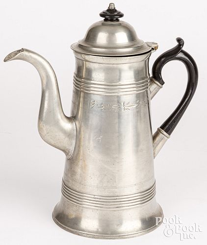 BEVERLEY, MASSACHUSETTS PEWTER COFFEEPOT,