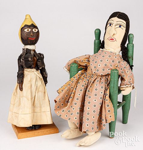 BLACK AMERICANA CARVED WOOD DOLL, ETC.Black