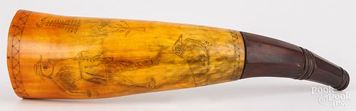 SCRIMSHAW DECORATED POWDER HORN,