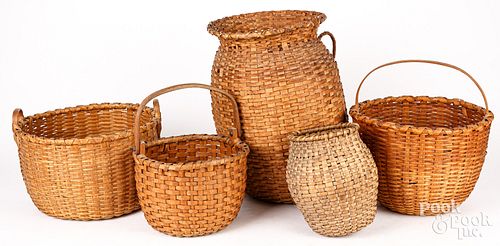 FIVE SPLINT BASKETS 19TH C Five 3c6587