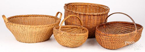 FOUR FINELY WOVEN BASKETS, 19TH