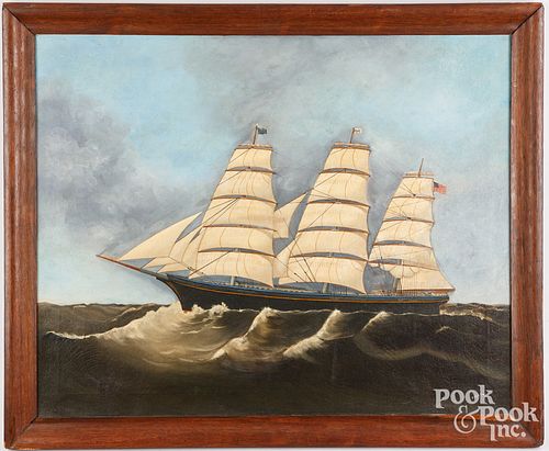 OIL ON CANVAS OF AN AMERICAN SHIP  3c65e9