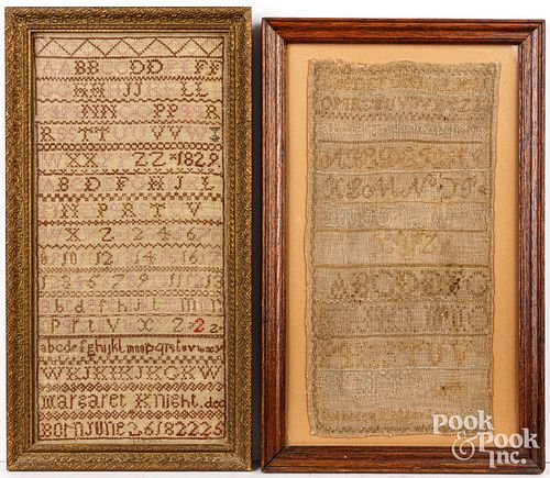 TWO SILK ON LINEN SAMPLERS, 19TH C.Two