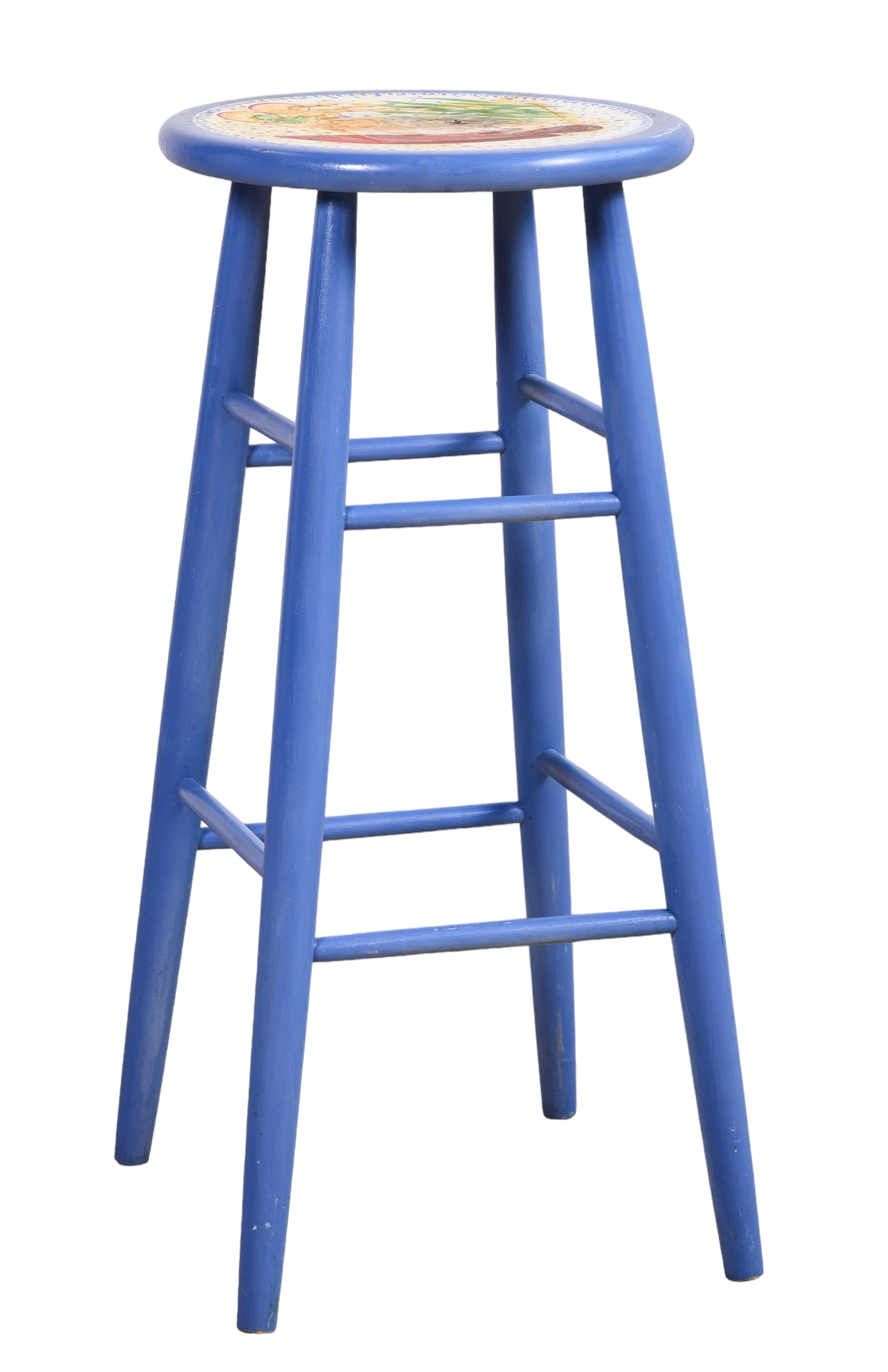 Paint decorated barstool, blue