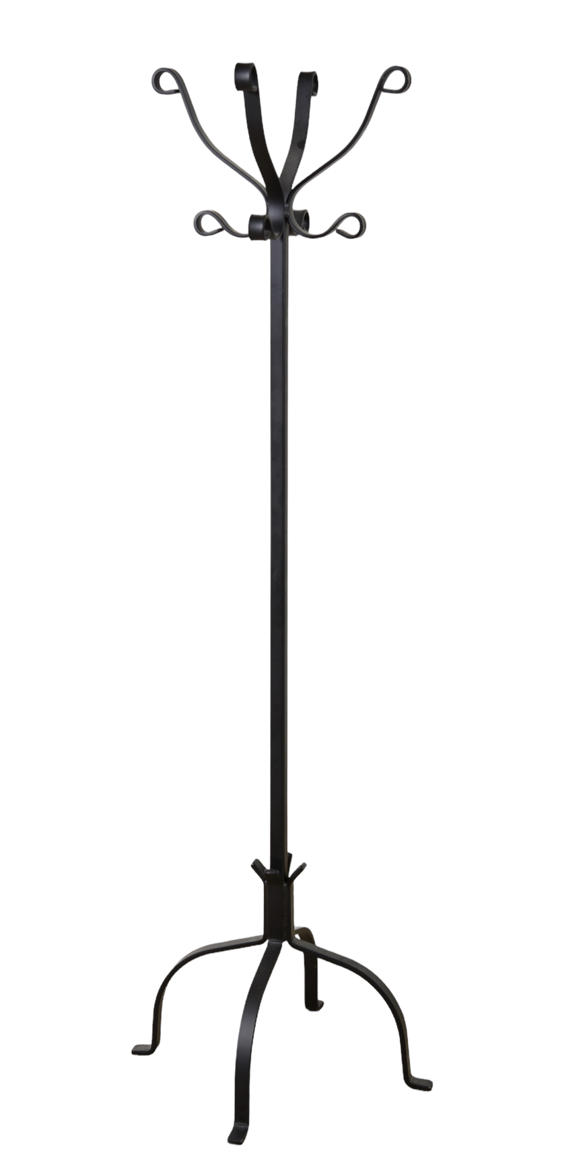 Ebonized iron coat rack, scrolled