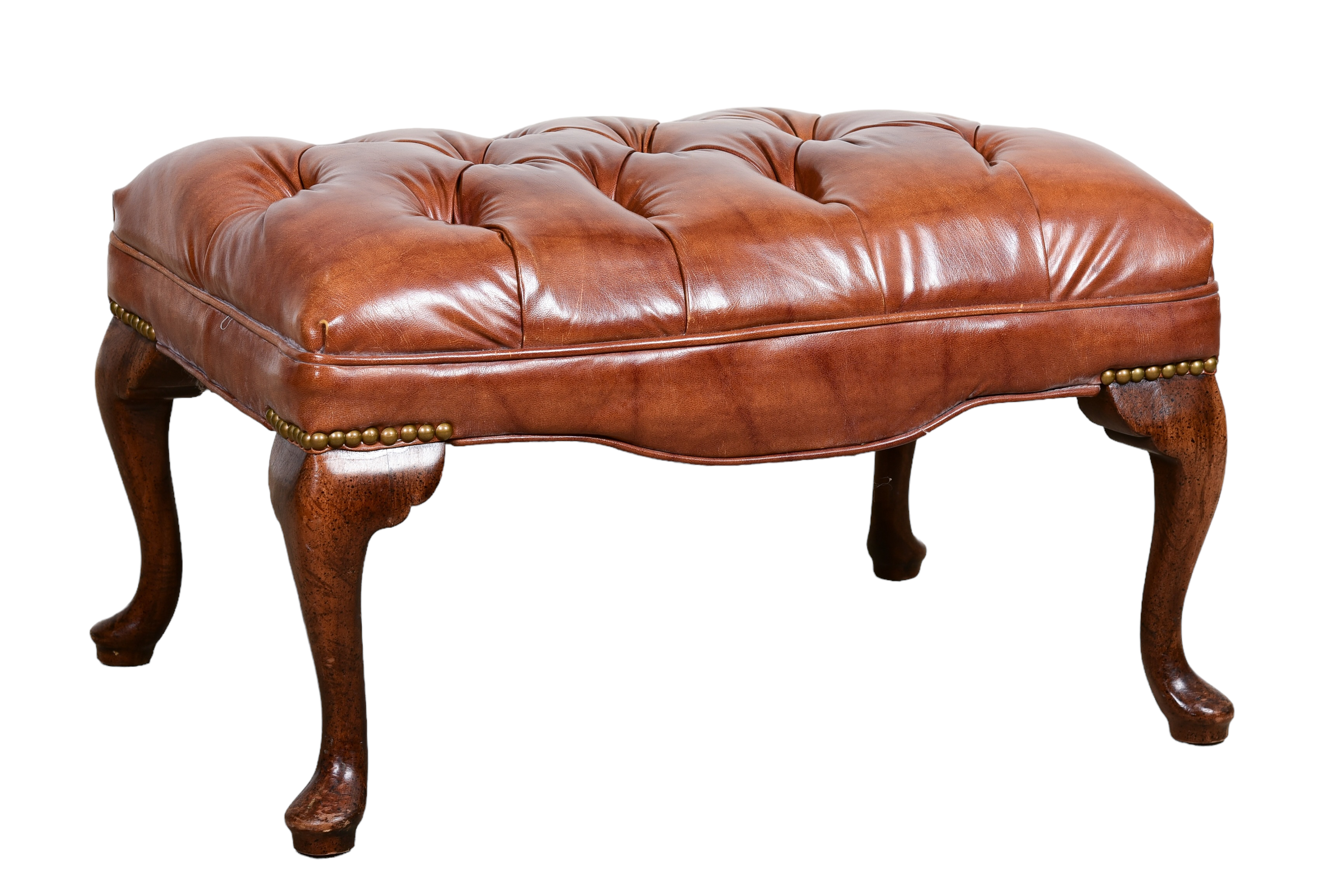 Queen Anne style leather footstool,