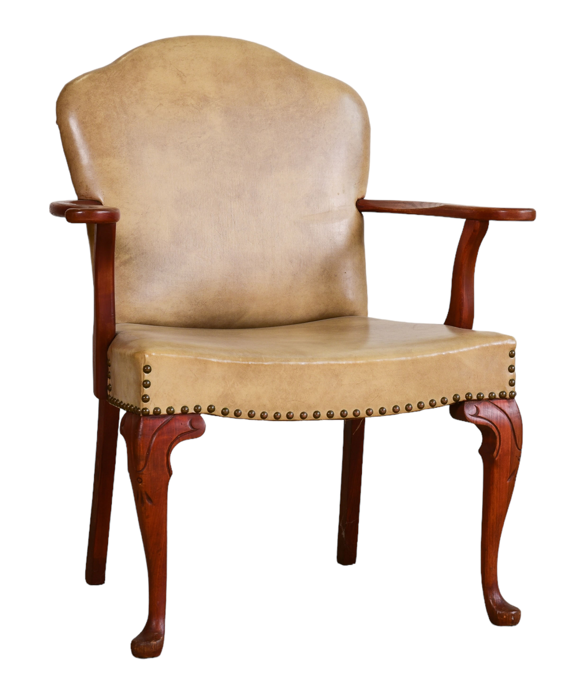 Queen Anne style oak and leather