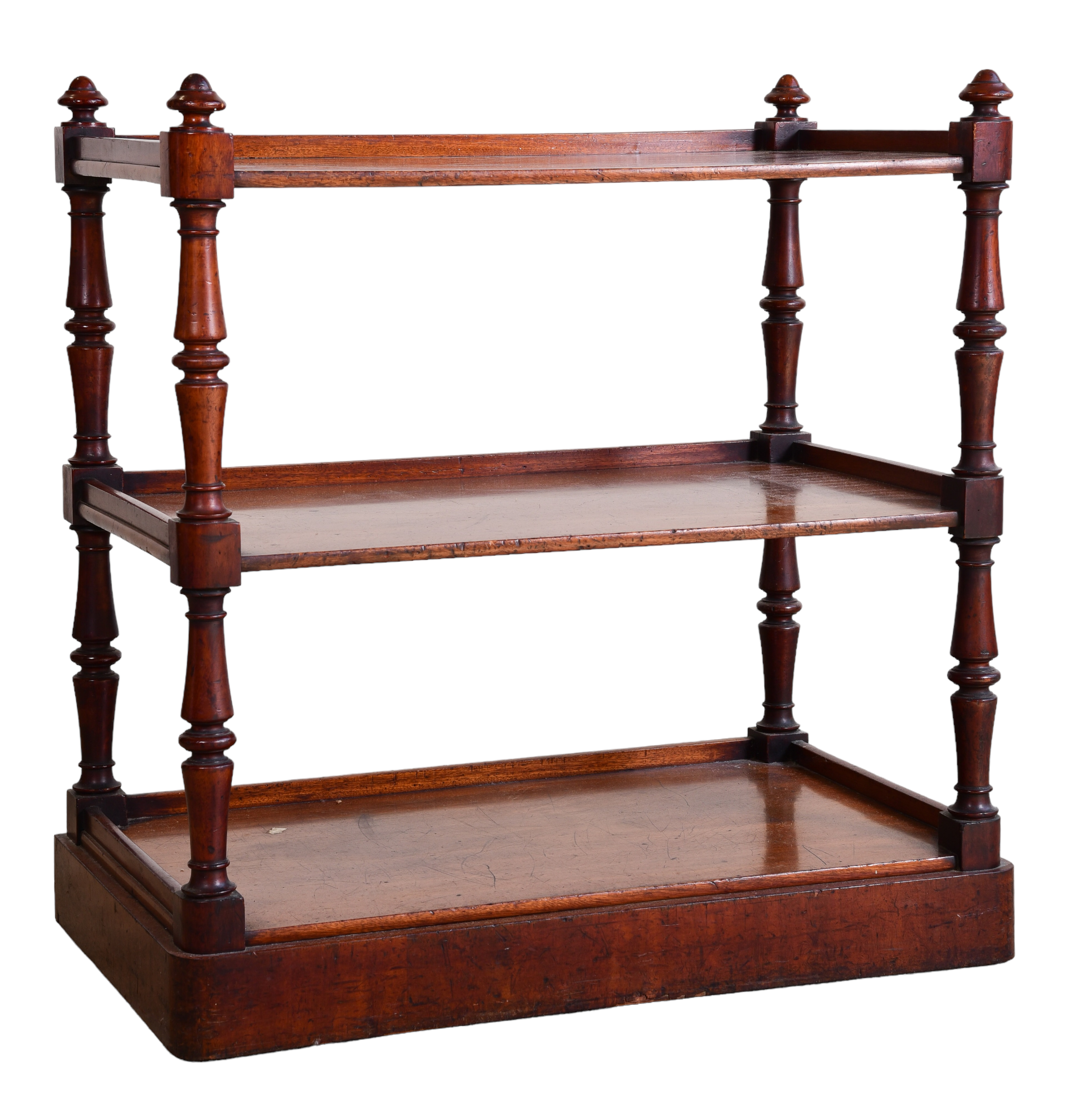 Mahogany 3-tier stand, turned posts,