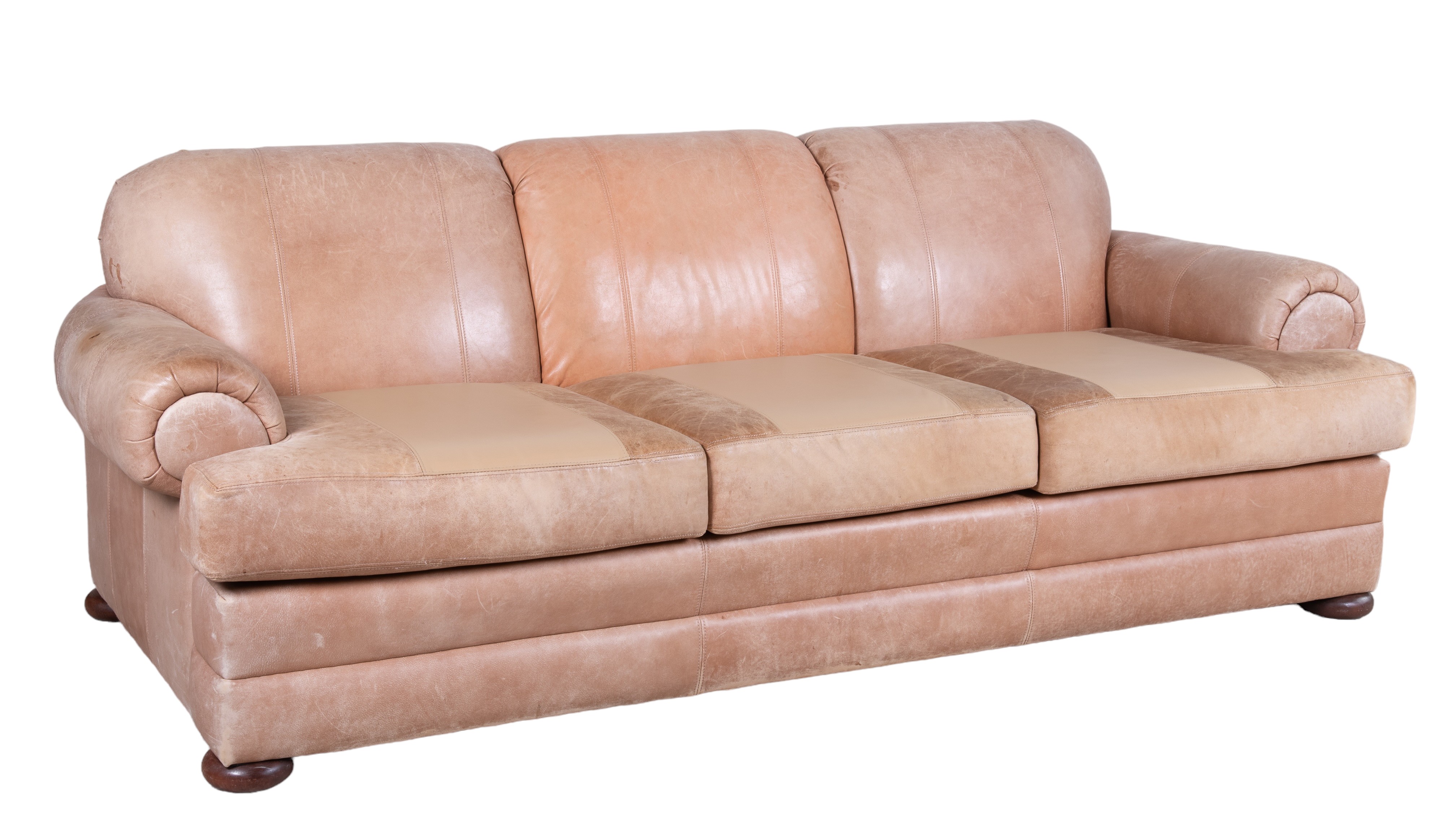 Stitched leather 3-seat sofa, camel