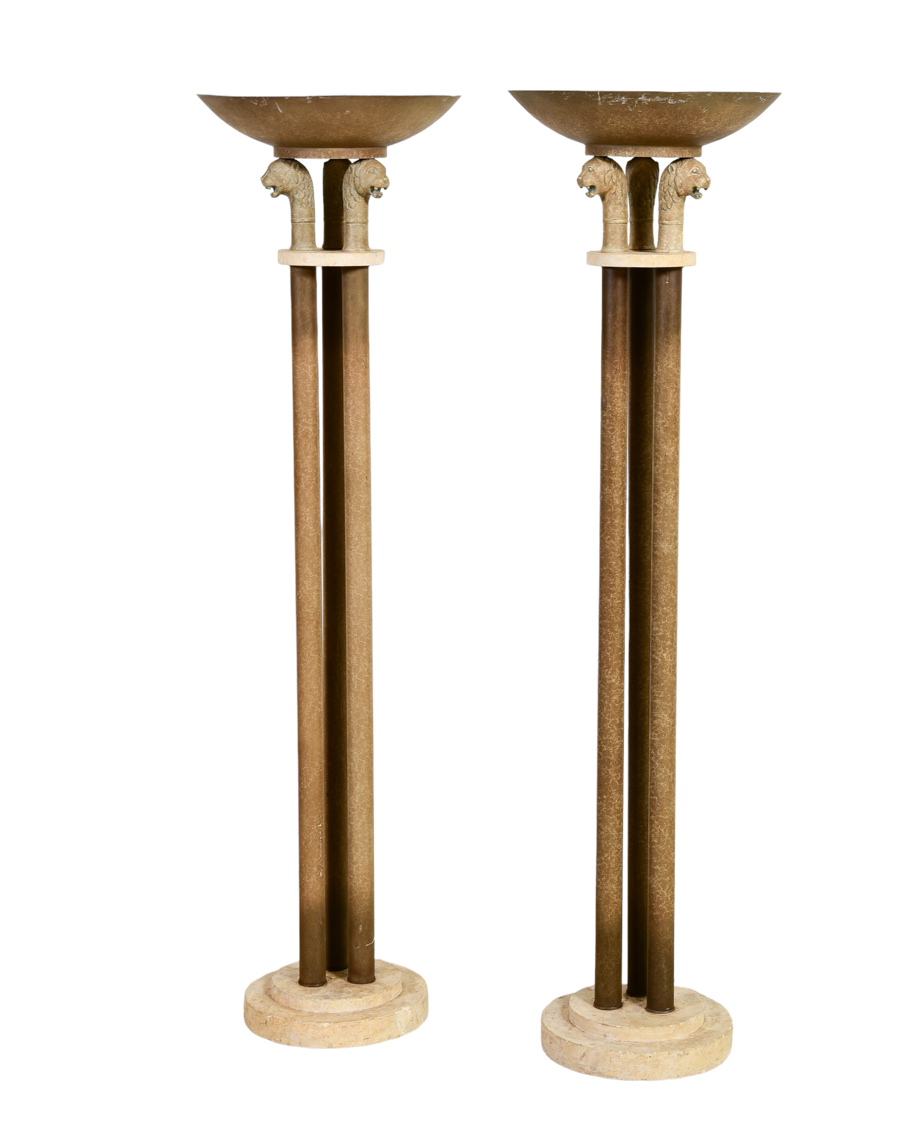 Pair metal painted torchiere floor lamps,