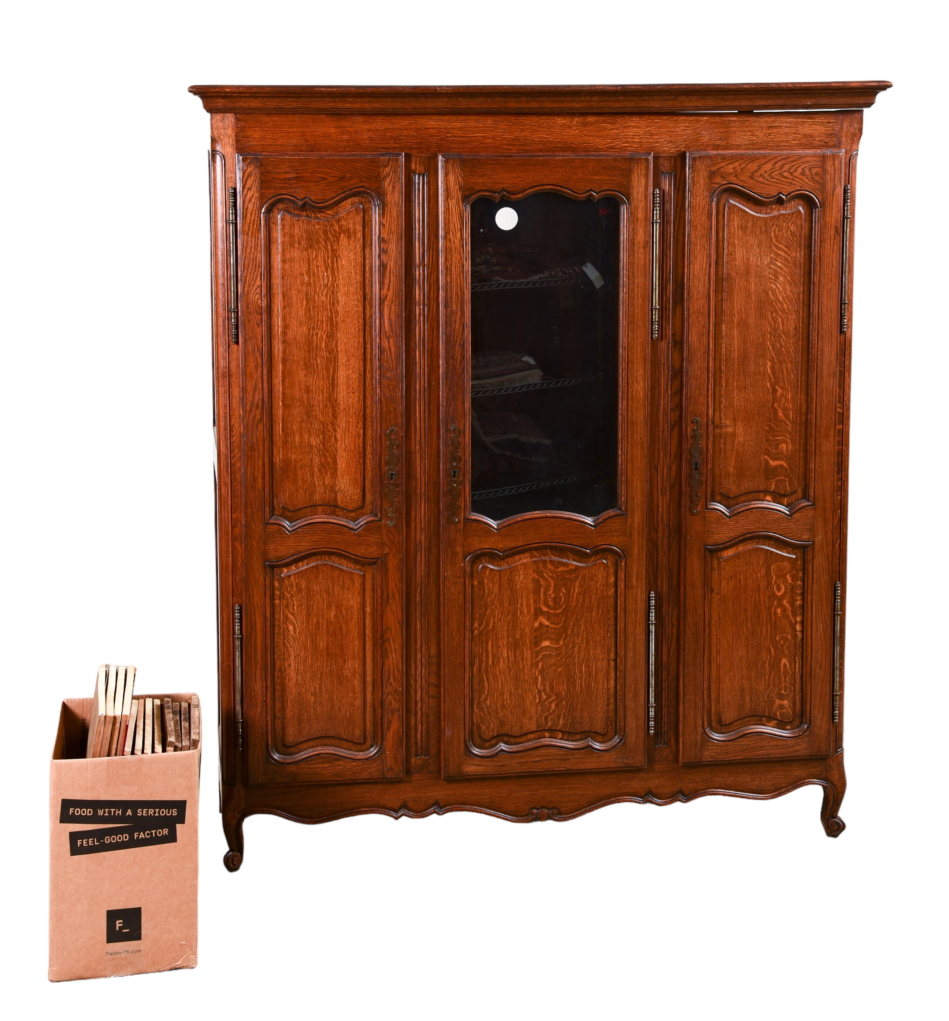 3-door French style oak armoire,