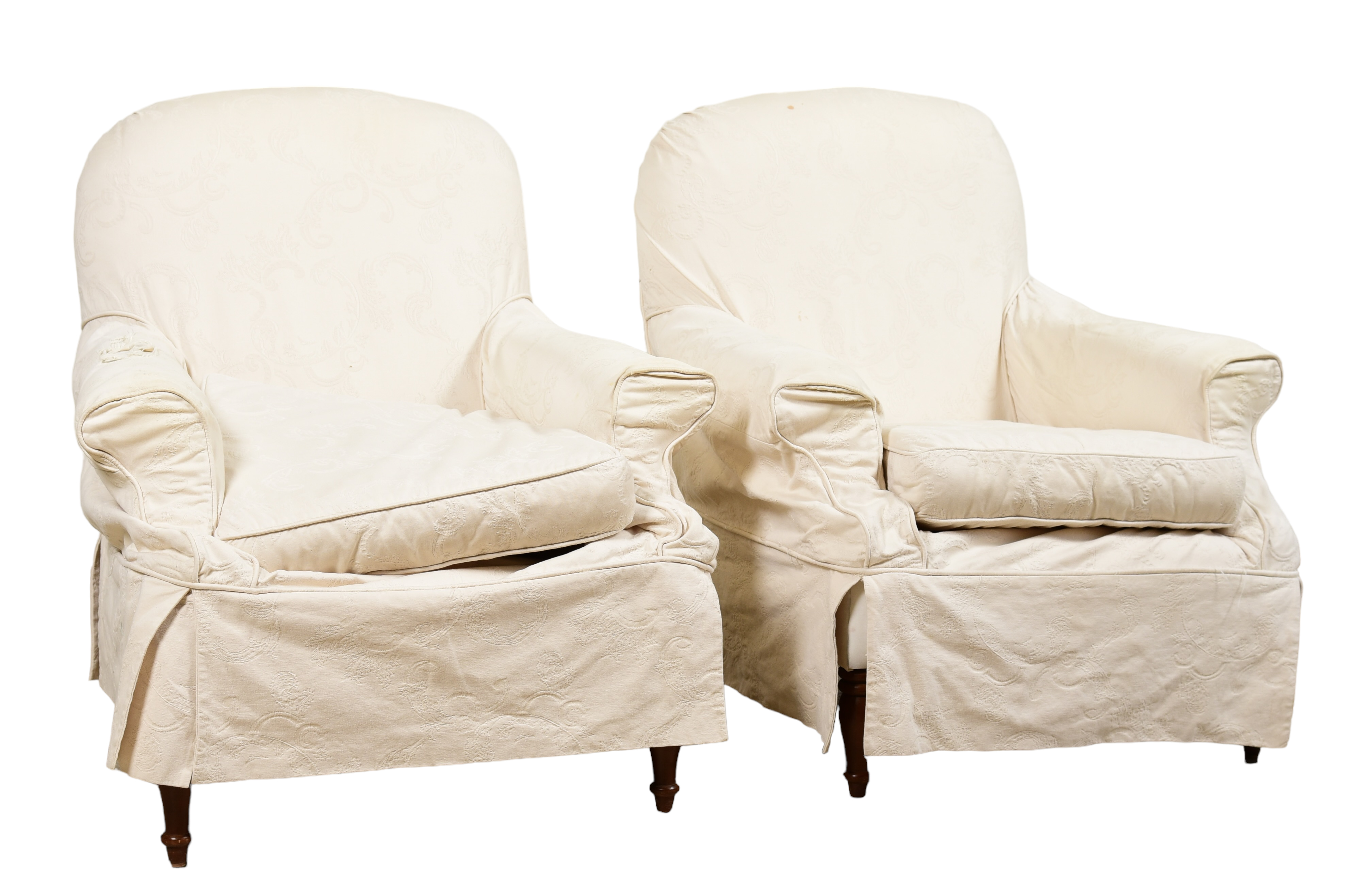 Pair Sheraton style upholstered