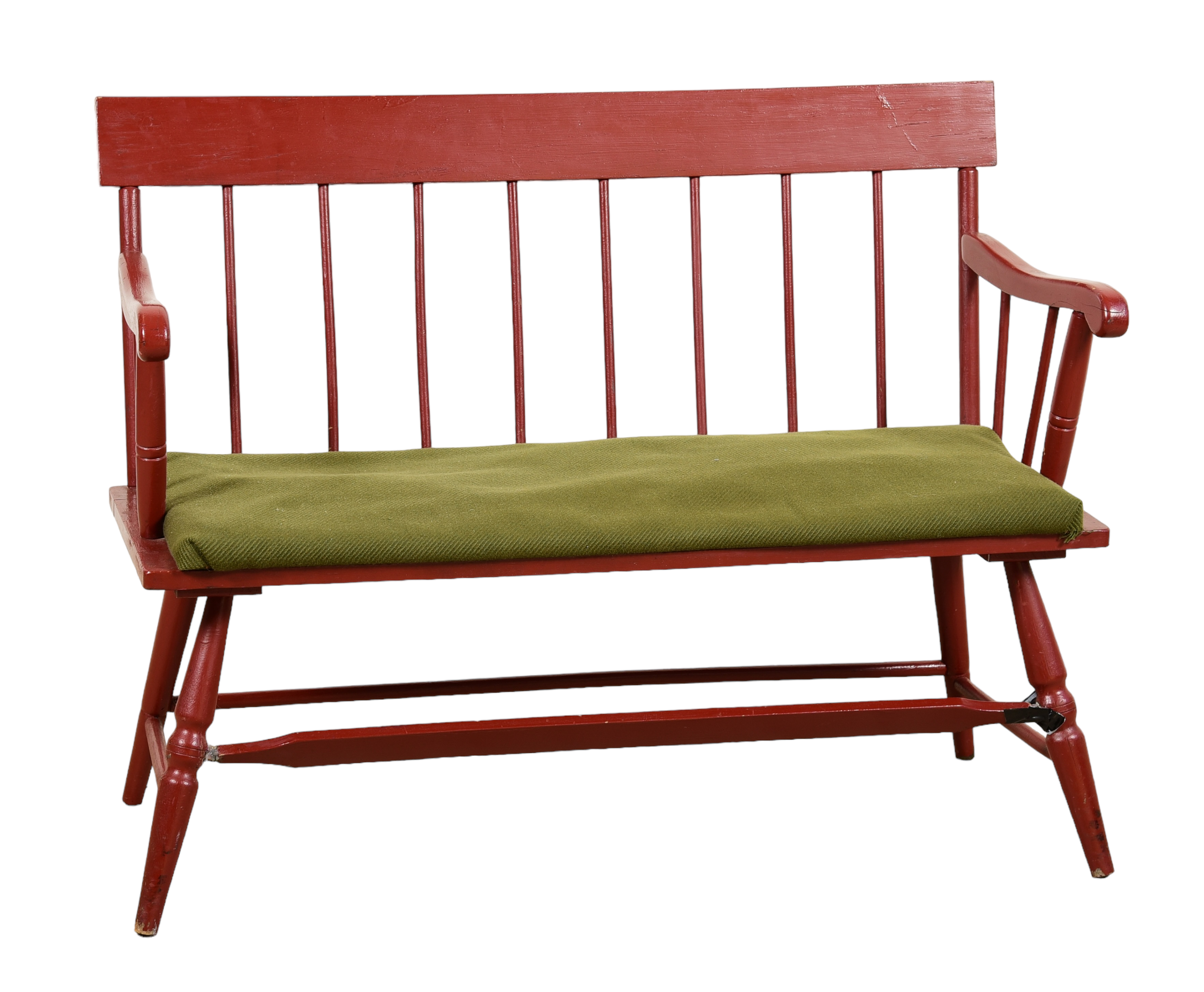 Sheraton red painted bench, replaced