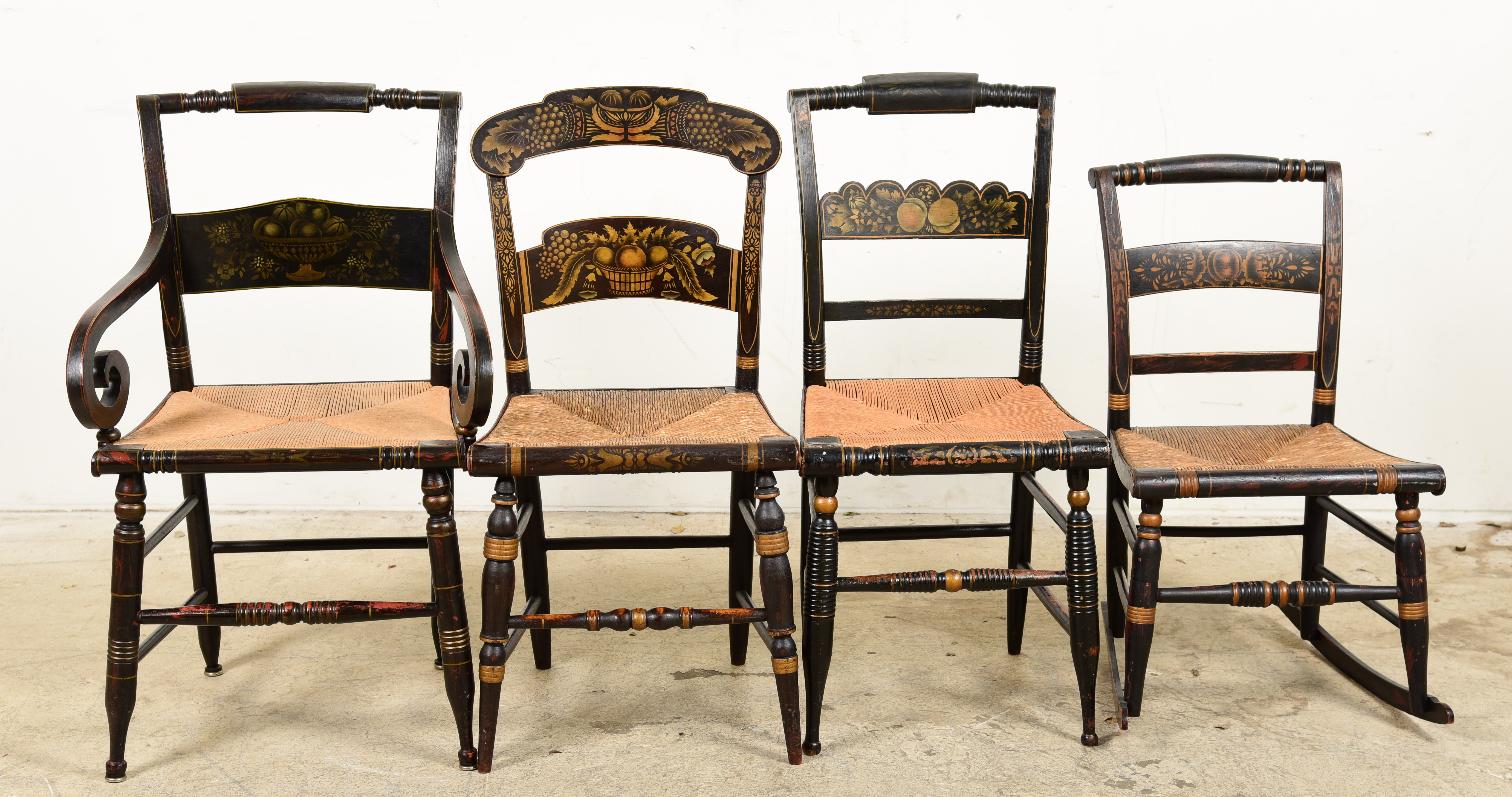 (4) Assembled rush seat chairs,