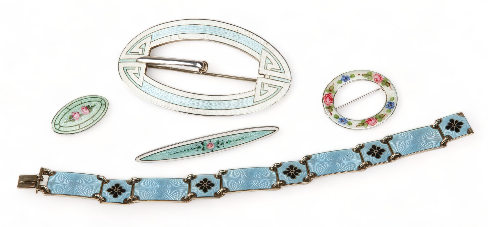 Enameled sterling jewelry group