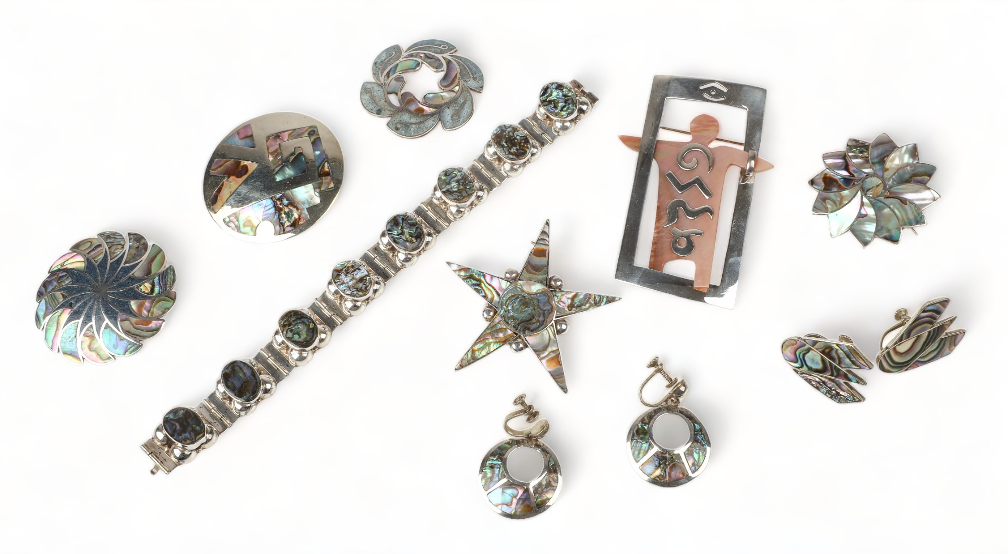 Sterling and abalone jewelry grouping