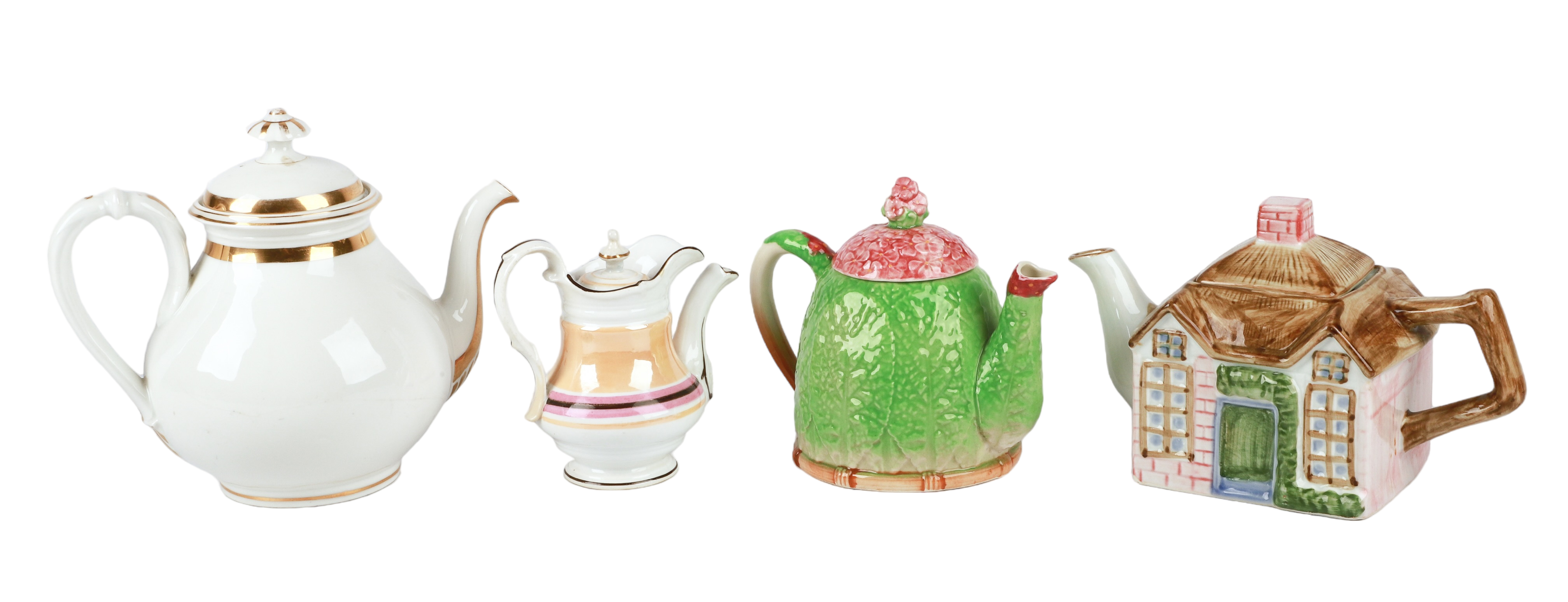 (4) Porcelain teapots, c/o unmarked