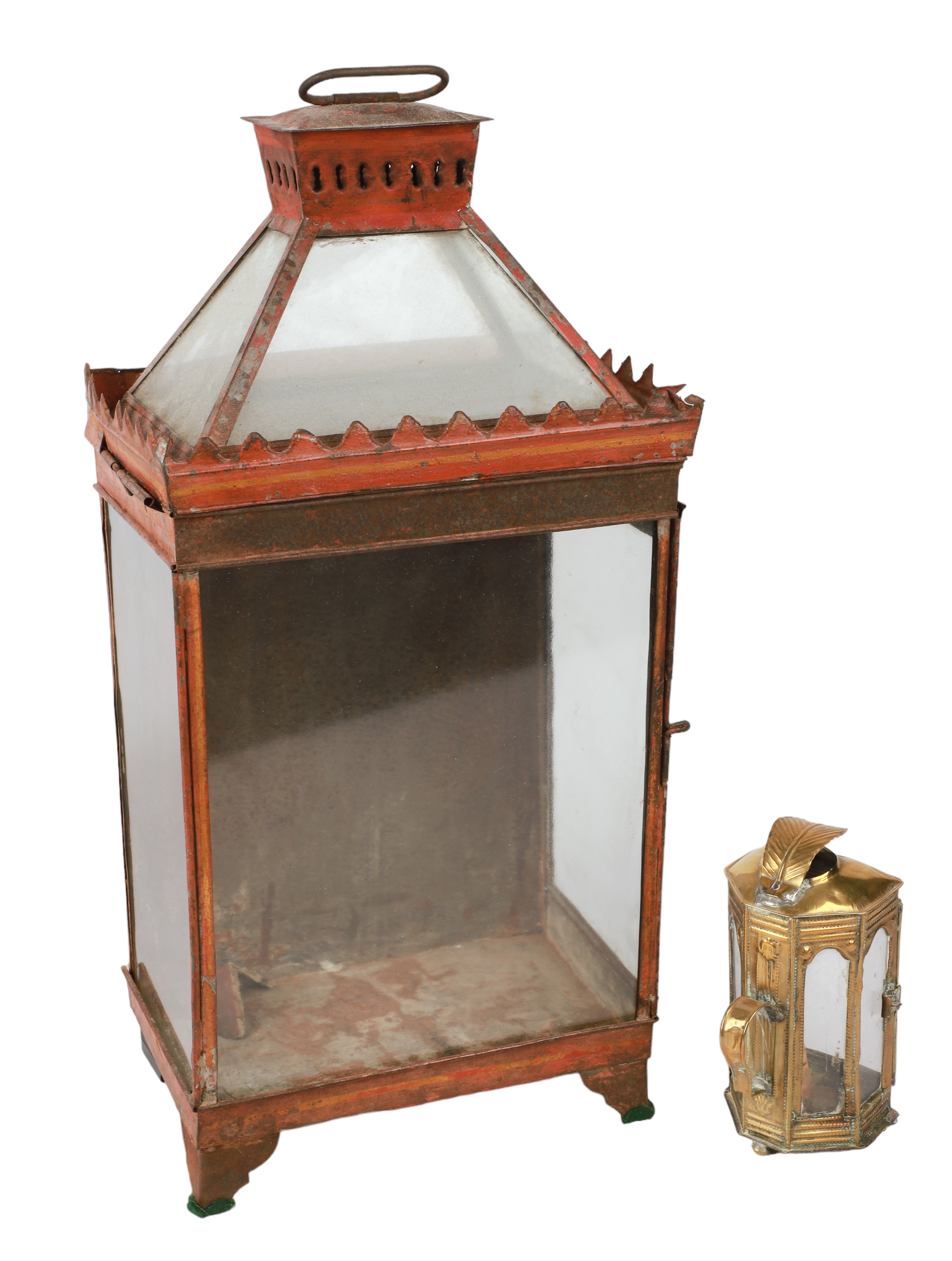 (2) Portable lanterns, c/o brick