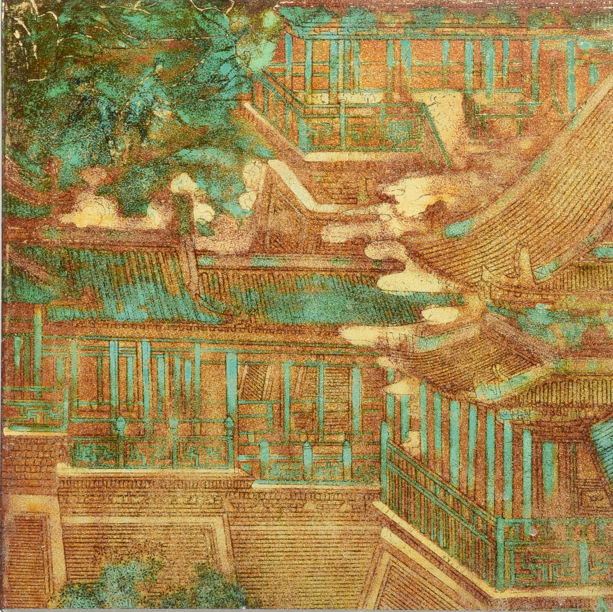 A shadowbox frames Asian scenic